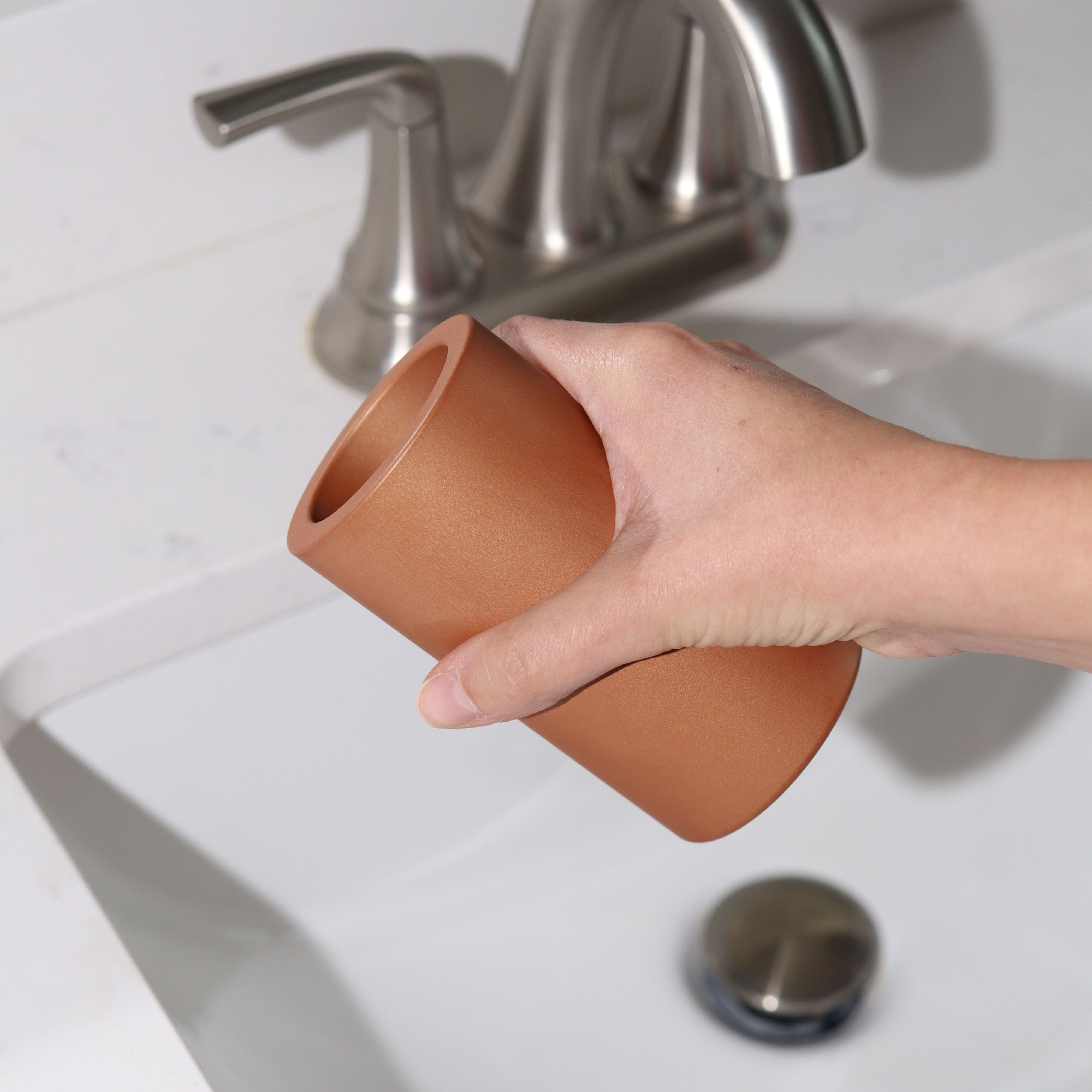 Copper brown countertop organizer for bathroom
