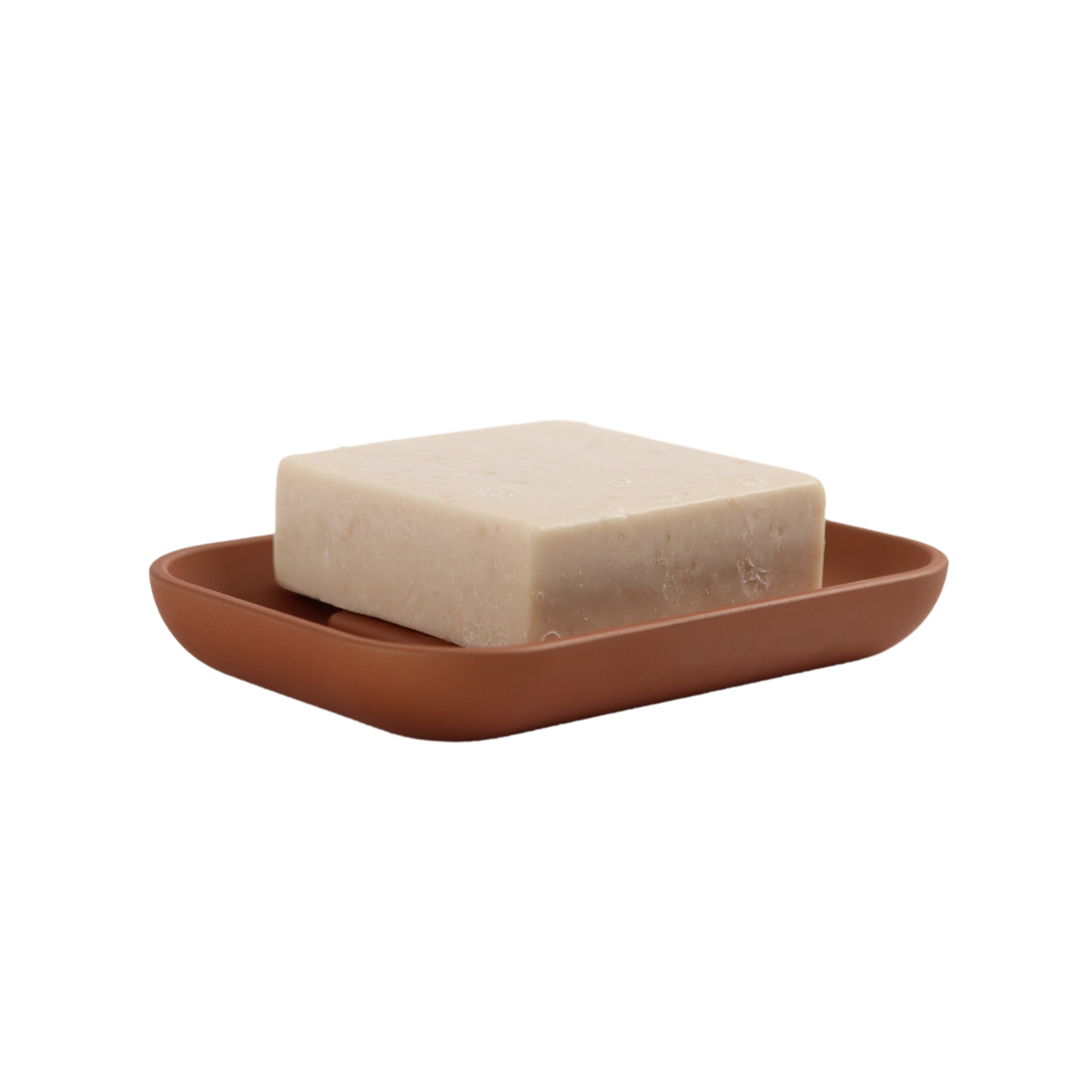 Copper colored soap dish with soap