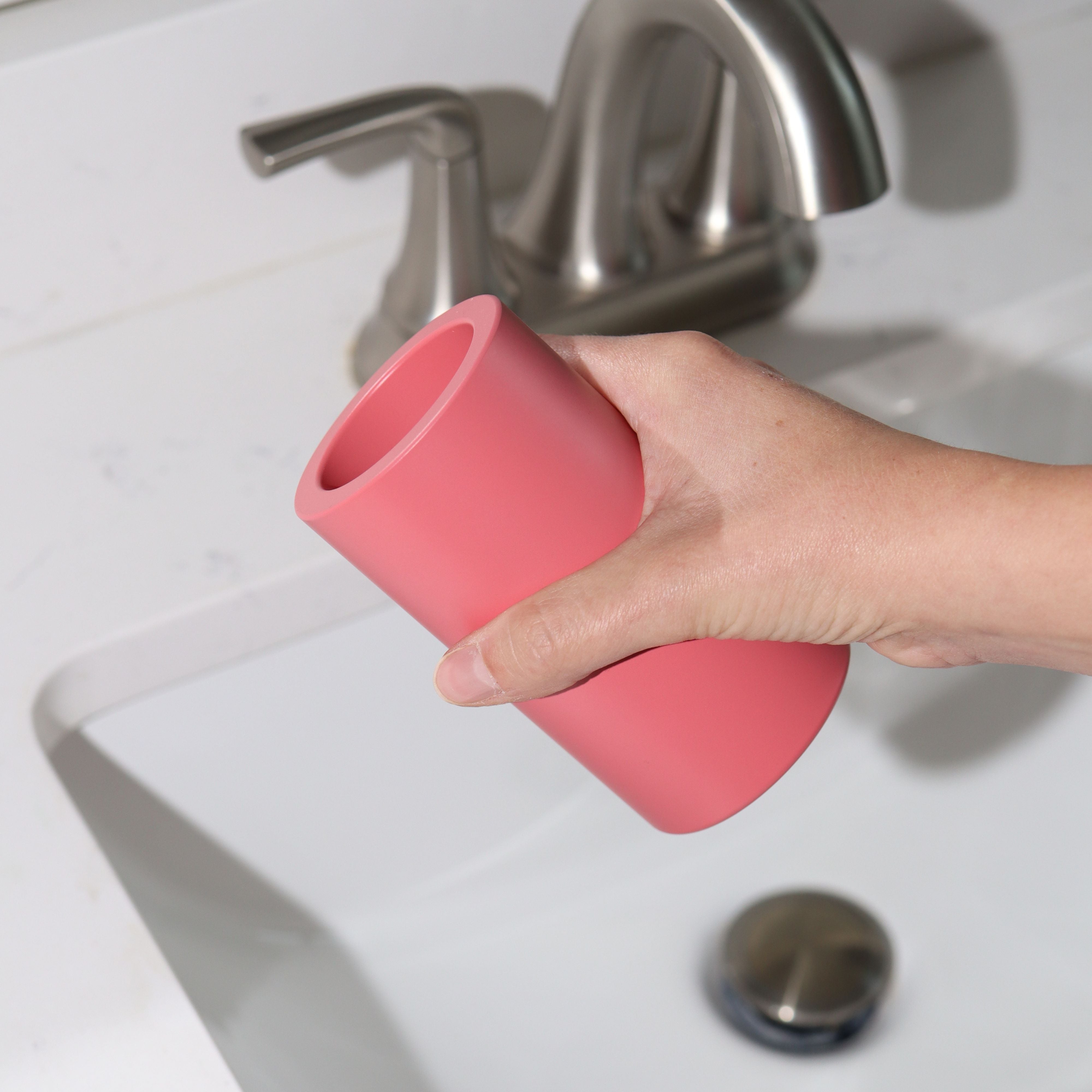 Blush pink countertop organizer for bathroom