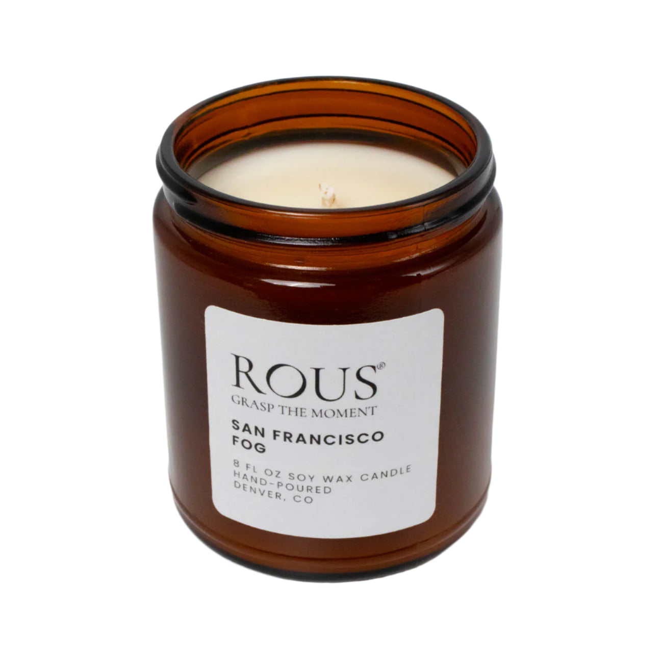 Lemon, lime and saffron hand-poured soy candle in amber glass container