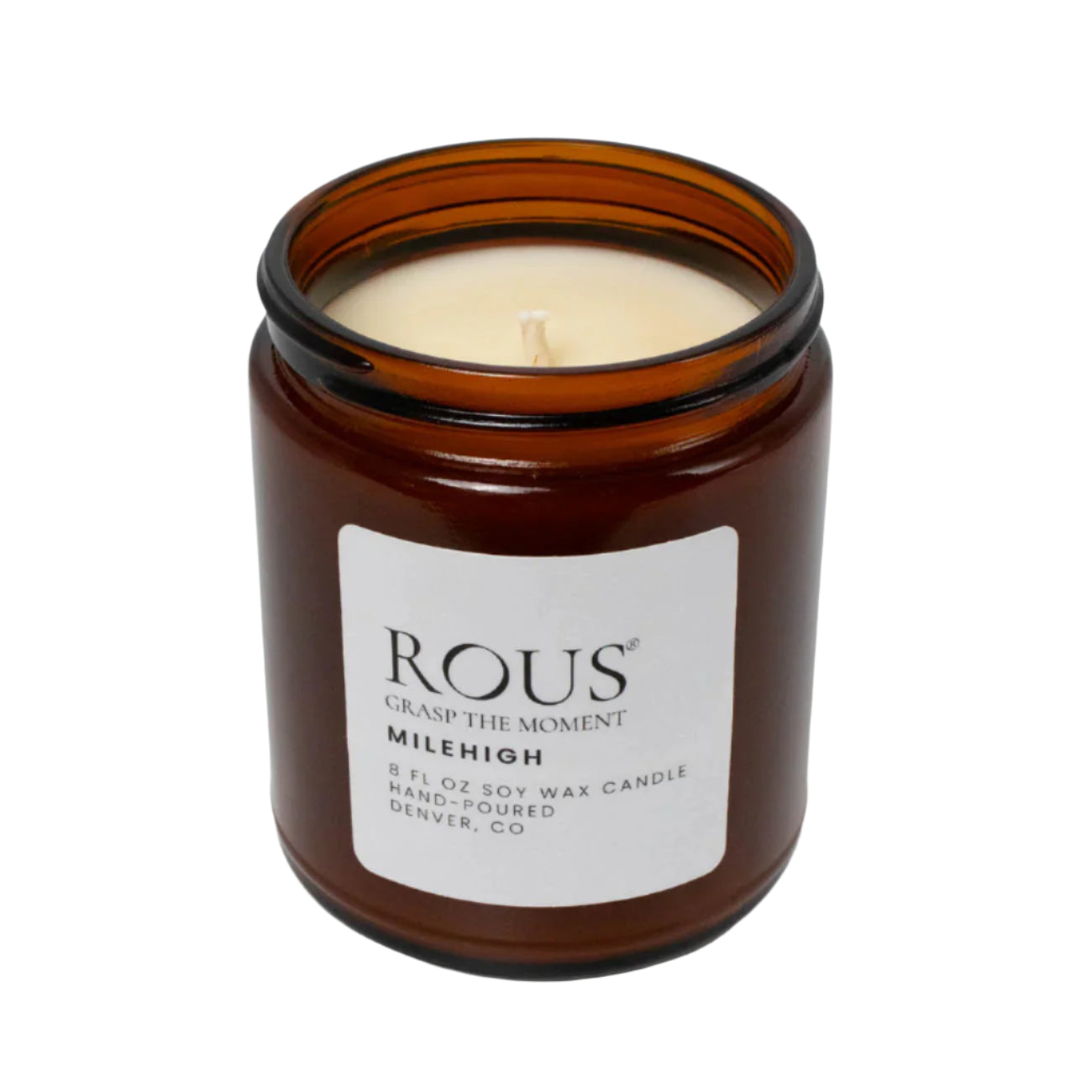 The mile high ROUS soy candle open